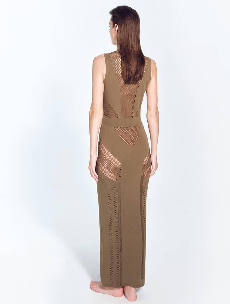 Izzy Khaki Sleeveless Knitted Maxi Dress | Moeva | Beachwear Dresses | Each week unveils new pieces—luxury swimwear, fluid resort silhouettes, and elevated summer-to-evening essentials designed to carry you from coastal escapes to city nights.