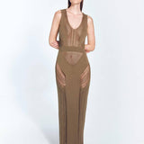 Izzy Khaki Sleeveless Knitted Maxi Dress | Moeva | Beachwear Dresses | Each week unveils new pieces—luxury swimwear, fluid resort silhouettes, and elevated summer-to-evening essentials designed to carry you from coastal escapes to city nights.