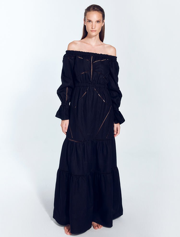 Jealine Black Dress - Off The Shoulder Maxi Dress | MOEVA