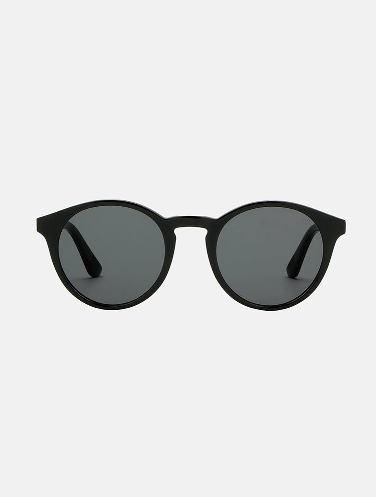 Front View: Jinx Black Sunglasses - Oval Shaped Sunglasses, Metal, MOEVA Luxury Swimwear