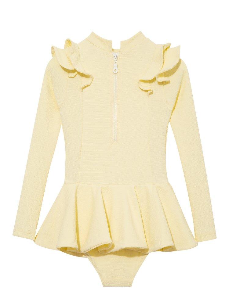 Jojo Yellow Textured Ruffle Skirt Swimsuit | Moeva | Swimsuit | Each week unveils new pieces—luxury swimwear, fluid resort silhouettes, and elevated summer-to-evening essentials designed to carry you from coastal escapes to city nights.