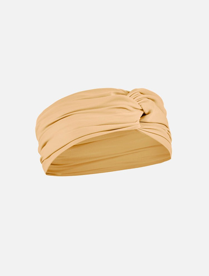Front View: Josie Orange Headband - Swimwear Fabric, Matching Collection Look, Stylish Head Wrap, Fast Dry, 80% Polyamide 20% Elastane, MOEVA Luxury Swimwear 
