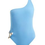 Kaimana Baby Blue One Shoulder Satin Swimsuit | Moeva | Swimsuit | Each week unveils new pieces—luxury swimwear, fluid resort silhouettes, and elevated summer-to-evening essentials designed to carry you from coastal escapes to city nights.