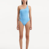 Kaimana Baby Blue One Shoulder Satin Swimsuit | Moeva | Swimsuit | Each week unveils new pieces—luxury swimwear, fluid resort silhouettes, and elevated summer-to-evening essentials designed to carry you from coastal escapes to city nights.