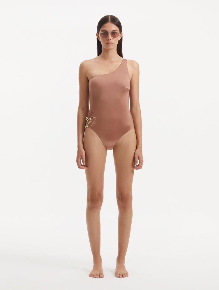Kaimana Brown One Shoulder Satin Swimsuit | Moeva | Swimsuit | Each week unveils new pieces—luxury swimwear, fluid resort silhouettes, and elevated summer-to-evening essentials designed to carry you from coastal escapes to city nights.
