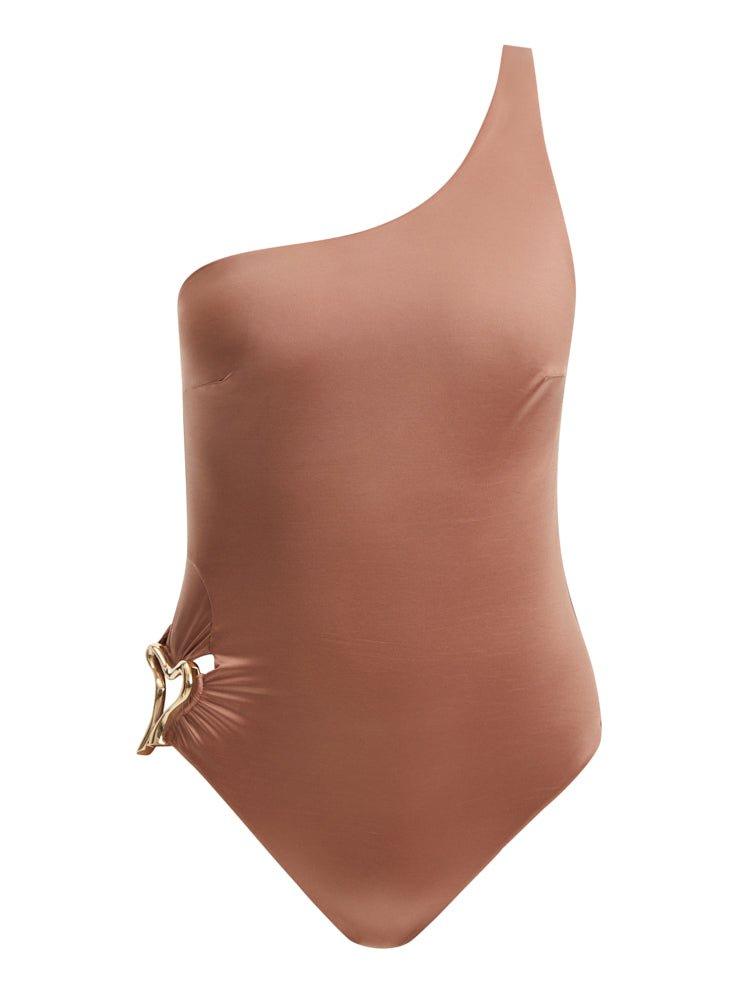 Kaimana Brown One Shoulder Satin Swimsuit | Moeva | Swimsuit | Each week unveils new pieces—luxury swimwear, fluid resort silhouettes, and elevated summer-to-evening essentials designed to carry you from coastal escapes to city nights.