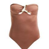Kenna Brown Bandeau Satin Swimsuit | Moeva | Swimsuit | Each week unveils new pieces—luxury swimwear, fluid resort silhouettes, and elevated summer-to-evening essentials designed to carry you from coastal escapes to city nights.