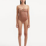 Kenna Brown Bandeau Satin Swimsuit | Moeva | Swimsuit | Each week unveils new pieces—luxury swimwear, fluid resort silhouettes, and elevated summer-to-evening essentials designed to carry you from coastal escapes to city nights.