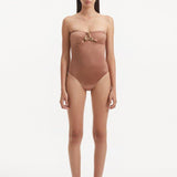 Kenna Brown Bandeau Satin Swimsuit | Moeva | Swimsuit | Each week unveils new pieces—luxury swimwear, fluid resort silhouettes, and elevated summer-to-evening essentials designed to carry you from coastal escapes to city nights.