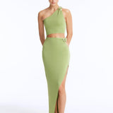 Lyndon Green Knitted Skirt with Side Slit | Moeva | RTW Skirts | Each week unveils new pieces—luxury swimwear, fluid resort silhouettes, and elevated summer-to-evening essentials designed to carry you from coastal escapes to city nights.
