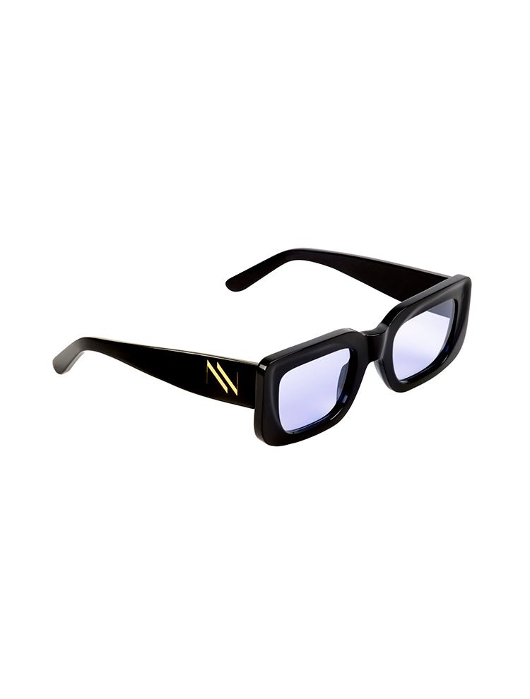 Side View of Marche Black Blue Sunglasses - MOEVA Luxury  Swimwear, Rectangular Sunglasses, Rectangular Shape Women's Sunglassess, MOEVA Luxury  Swimwear   