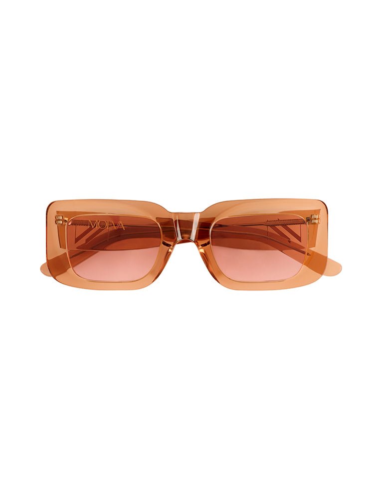 Front View of Marche Transparent Beige Sunglasses - Beige Acetate Frame Women's Sunglassess, Brown Lenses With Moeva Amblem, MOEVA Luxury Swimwear    