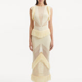 Maris Yellow Knitted Maxi Dress with Fringe and Open Back | Moeva | Dress | Each week unveils new pieces—luxury swimwear, fluid resort silhouettes, and elevated summer-to-evening essentials designed to carry you from coastal escapes to city nights.