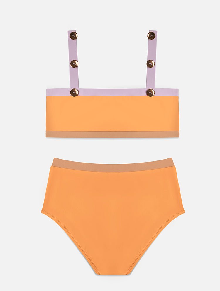 Back View: Mera Orange/Lilac Kids Bikini - Fully Lined, Mommy and Me, Soft Touch Fabric, MOEVA Luxury Swimwear
