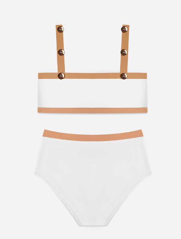 Back View: Mera White/Nude Kids Bikini - Fully Lined, Mommy and Me, Soft Touch Fabric, MOEVA Luxury Swimwear