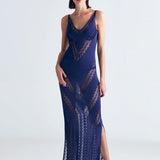 Mimi Navy Blue Knit Sleeveless Maxi Dress | Moeva | Beachwear Dresses | Each week unveils new pieces—luxury swimwear, fluid resort silhouettes, and elevated summer-to-evening essentials designed to carry you from coastal escapes to city nights.