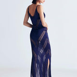 Mimi Navy Blue Knit Sleeveless Maxi Dress | Moeva | Beachwear Dresses | Each week unveils new pieces—luxury swimwear, fluid resort silhouettes, and elevated summer-to-evening essentials designed to carry you from coastal escapes to city nights.