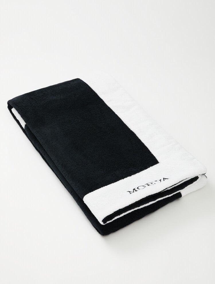 Close Up View of Monaco Black/White Towel - Super Absorbent, Quick Drying, Cotton Beach Towel, MOEVA Luxury Swimwear