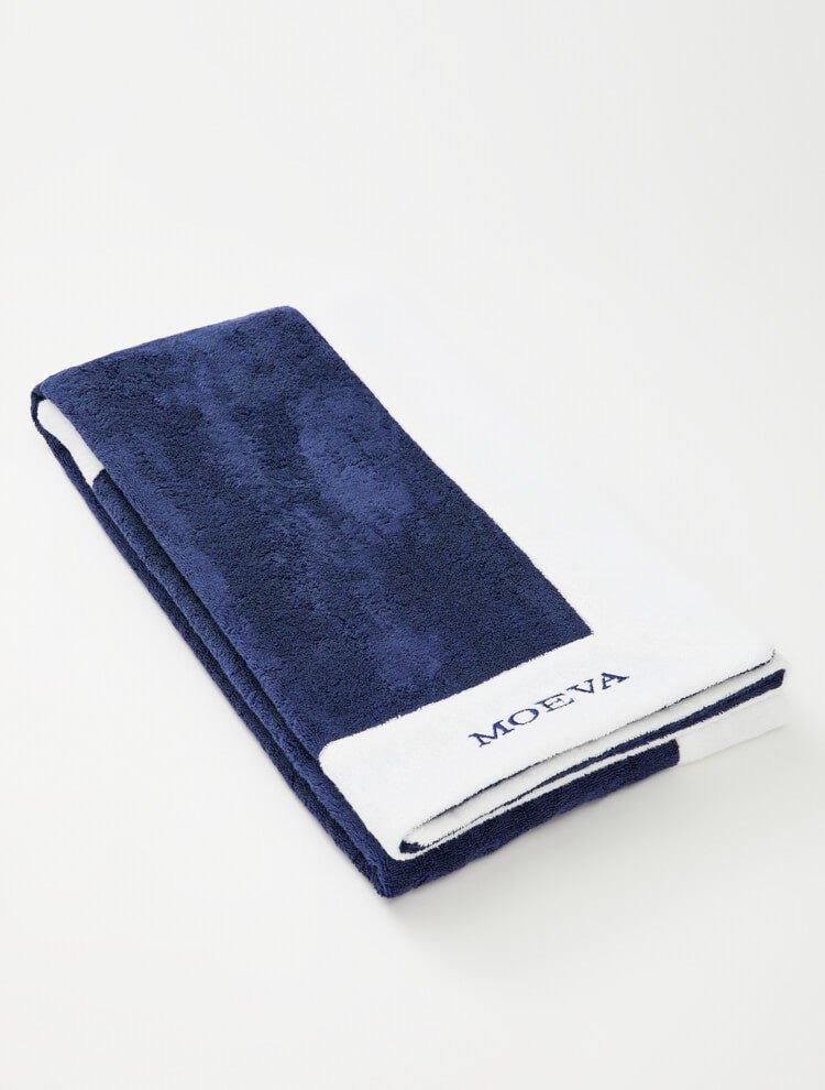 Monaco Dark Blue/White Towel | Moeva | Towel | Each week unveils new pieces—luxury swimwear, fluid resort silhouettes, and elevated summer-to-evening essentials designed to carry you from coastal escapes to city nights.