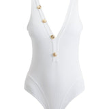 Naida White V Neck Textured Swimsuit | Moeva | Swimsuit | Each week unveils new pieces—luxury swimwear, fluid resort silhouettes, and elevated summer-to-evening essentials designed to carry you from coastal escapes to city nights.