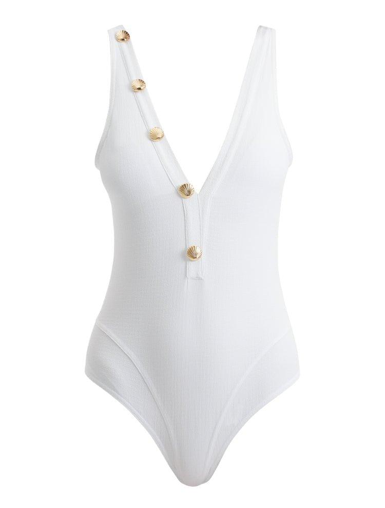 Naida White V Neck Textured Swimsuit | Moeva | Swimsuit | Each week unveils new pieces—luxury swimwear, fluid resort silhouettes, and elevated summer-to-evening essentials designed to carry you from coastal escapes to city nights.