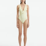 Carina Zavline - Naida Yellow V Neck Textured Swimsuit | Moeva | Swimsuit | Each week unveils new pieces—luxury swimwear, fluid resort silhouettes, and elevated summer-to-evening essentials designed to carry you from coastal escapes to city nights.