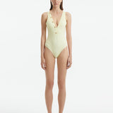 Carina Zavline - Naida Yellow V Neck Textured Swimsuit | Moeva | Swimsuit | Each week unveils new pieces—luxury swimwear, fluid resort silhouettes, and elevated summer-to-evening essentials designed to carry you from coastal escapes to city nights.