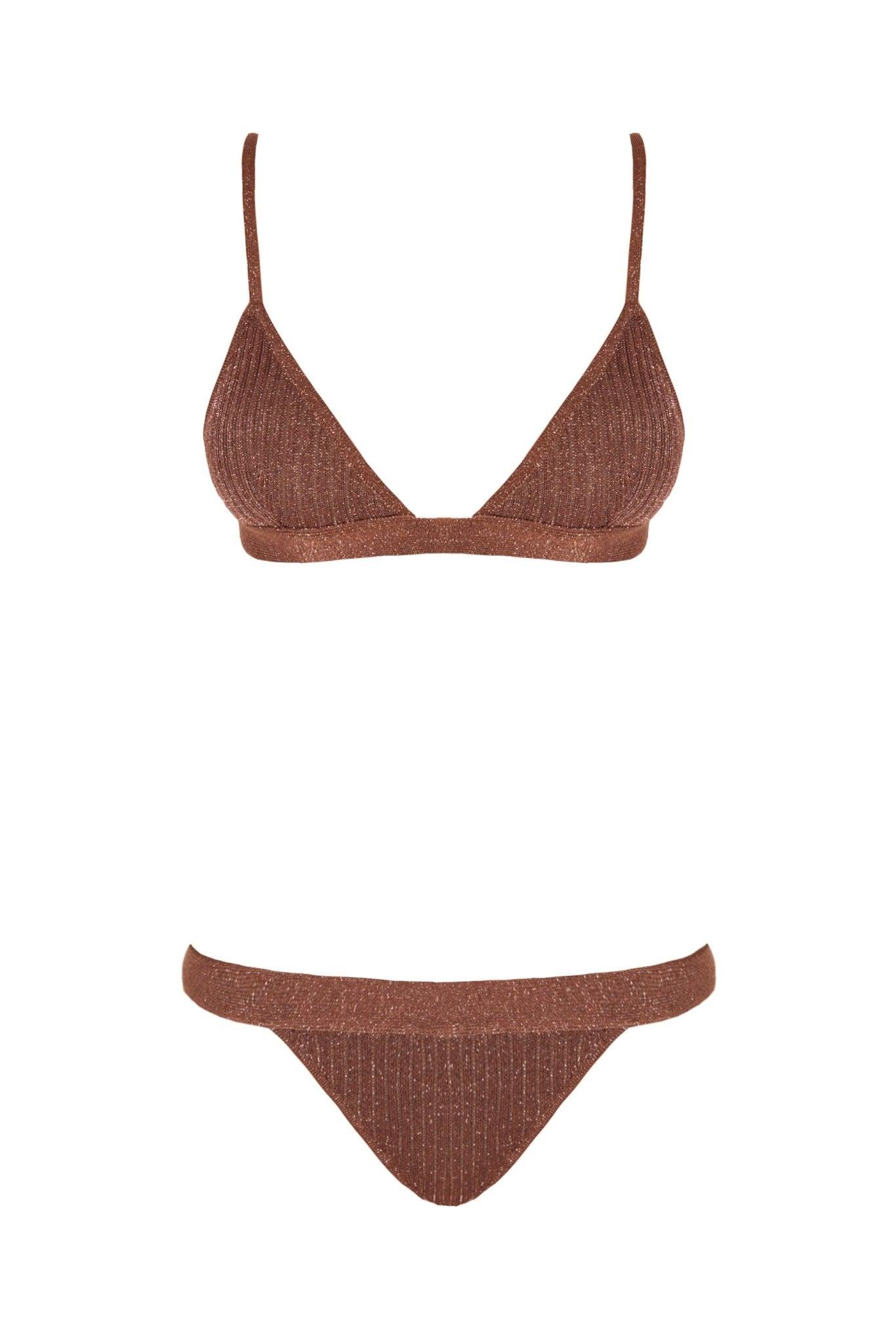 North Brown Triangle Mid Coverage Knitted Bikini Set | Moeva | Bikini Set | Each week unveils new pieces—luxury swimwear, fluid resort silhouettes, and elevated summer-to-evening essentials designed to carry you from coastal escapes to city nights.