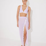 Pina Lilac/White Asymmetric Gold Button Maxi Skirt | Moeva | Beachwear Skirts | Each week unveils new pieces—luxury swimwear, fluid resort silhouettes, and elevated summer-to-evening essentials designed to carry you from coastal escapes to city nights.