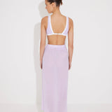 Pina Lilac/White Asymmetric Gold Button Maxi Skirt | Moeva | Beachwear Skirts | Each week unveils new pieces—luxury swimwear, fluid resort silhouettes, and elevated summer-to-evening essentials designed to carry you from coastal escapes to city nights.