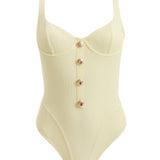 Reva Yellow Scoop Neck Textured Swimsuit | Moeva | Swimsuit | Each week unveils new pieces—luxury swimwear, fluid resort silhouettes, and elevated summer-to-evening essentials designed to carry you from coastal escapes to city nights.