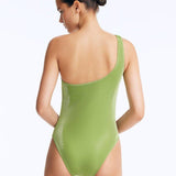 Rowan Green One-Shoulder Swimsuit with Hoop Detail | Moeva | Swimsuit | Each week unveils new pieces—luxury swimwear, fluid resort silhouettes, and elevated summer-to-evening essentials designed to carry you from coastal escapes to city nights.