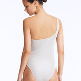 Rowan Silver One-Shoulder Swimsuit with Hoop Detail | Moeva | Swimsuit | Each week unveils new pieces—luxury swimwear, fluid resort silhouettes, and elevated summer-to-evening essentials designed to carry you from coastal escapes to city nights.