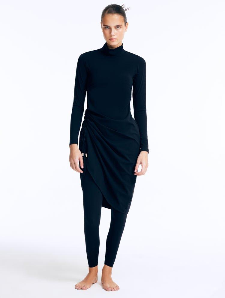 Sahar Black Sculpted Drape Full-Coverage Swim Set | Moeva | Swimsuit | Each week unveils new pieces—luxury swimwear, fluid resort silhouettes, and elevated summer-to-evening essentials designed to carry you from coastal escapes to city nights.