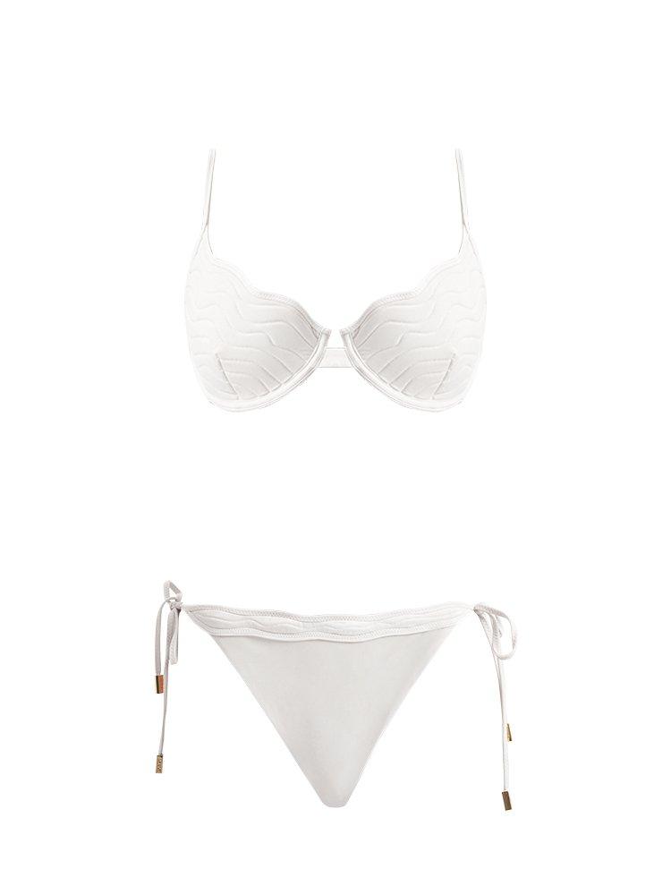 Doina - Salila White Underwired Side Tie Wave Textured Bikini Set | Moeva | Bikini Set | Each week unveils new pieces—luxury swimwear, fluid resort silhouettes, and elevated summer-to-evening essentials designed to carry you from coastal escapes to city nights.