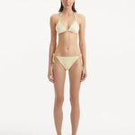Sober Magazine - Sarita Yellow Triangle Wave Textured Side Tie Bikini Set | Moeva | Bikini Set | Each week unveils new pieces—luxury swimwear, fluid resort silhouettes, and elevated summer-to-evening essentials designed to carry you from coastal escapes to city nights.