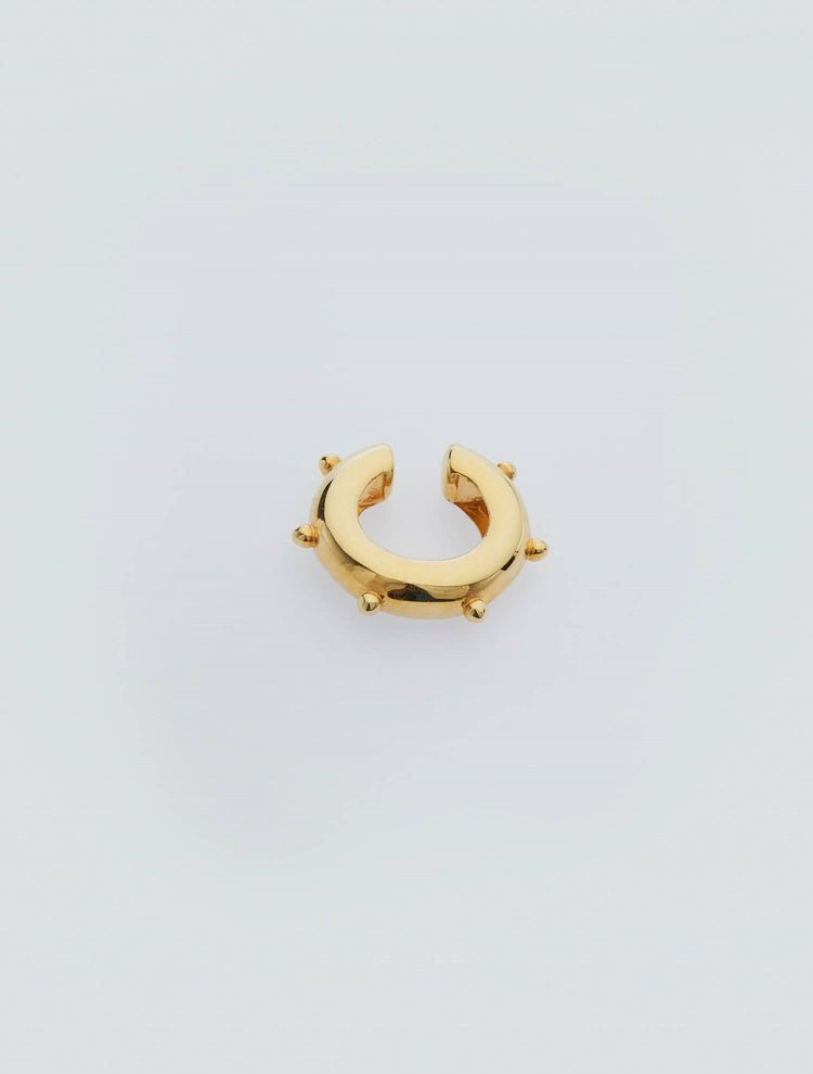 Front View of Sasha Gold Ear Cuff With Minimal Hoop Design - MOEVA Luxury  Swimwear, 925 Sterling Silver Gold, Micron Layered & Rhodium Plated, Brass Gold Micron Layered & Rhodium Plated, Piercing not required, Sold Individually, Length: 2 cm, STERLING SILVER 925, MOEVA Luxury  Swimwear     