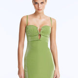 Senna Green Cut-Out Mini Dress with Accessory Detail | Moeva | RTW Dresses | Each week unveils new pieces—luxury swimwear, fluid resort silhouettes, and elevated summer-to-evening essentials designed to carry you from coastal escapes to city nights.