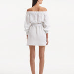 Sumner White Off-Shoulder Linen Mini Dress | Moeva | Dress | Each week unveils new pieces—luxury swimwear, fluid resort silhouettes, and elevated summer-to-evening essentials designed to carry you from coastal escapes to city nights.