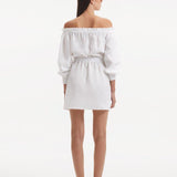 Sumner White Off-Shoulder Linen Mini Dress | Moeva | RTW Dresses | Each week unveils new pieces—luxury swimwear, fluid resort silhouettes, and elevated summer-to-evening essentials designed to carry you from coastal escapes to city nights.