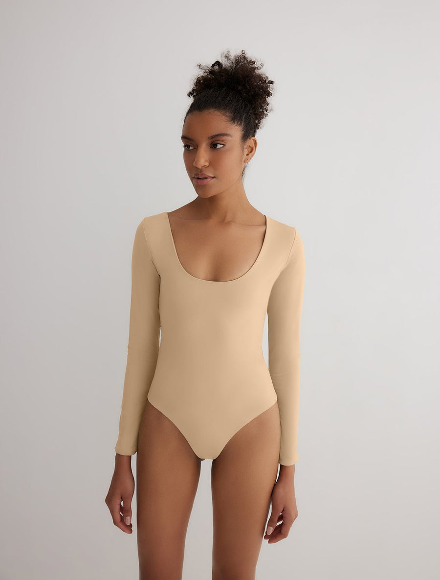 Ulrika Green/Nude Reversible Bodysuit With Long Sleeves -Bodysuit Moeva