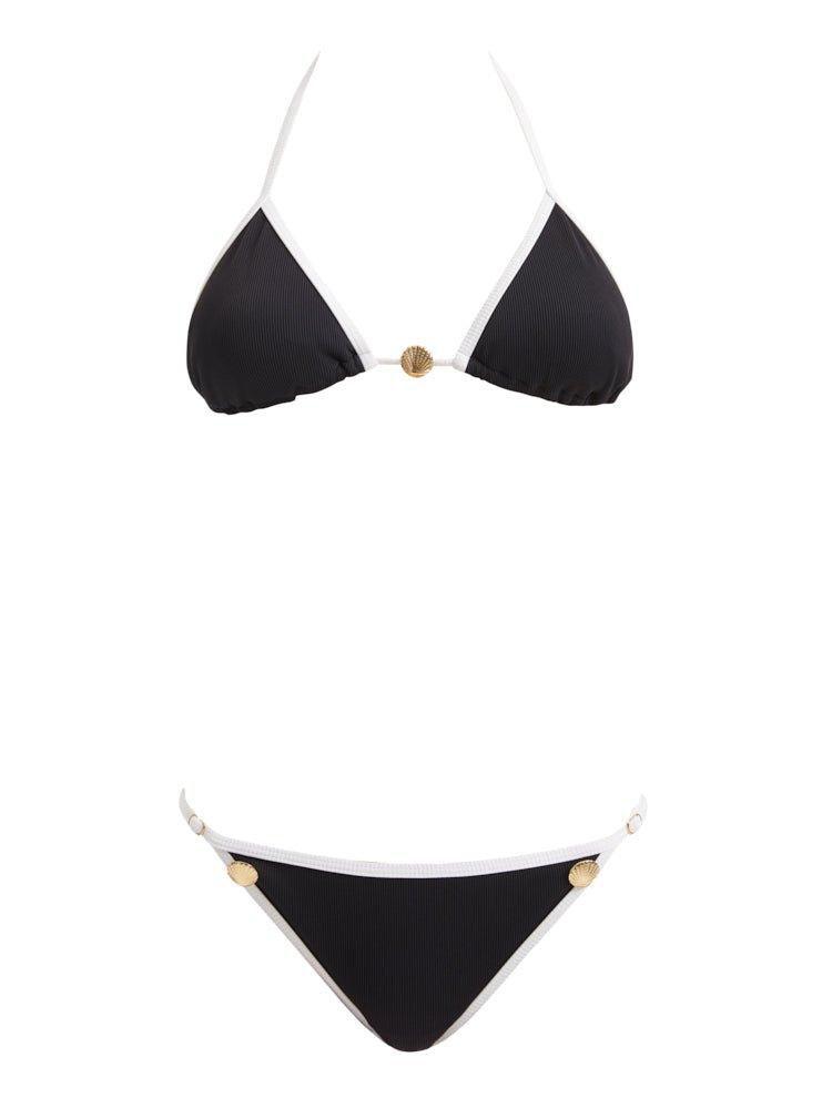 Zarya Black Triangle Textured Mid Coverage Bikini Set | Moeva | Bikini Set | Each week unveils new pieces—luxury swimwear, fluid resort silhouettes, and elevated summer-to-evening essentials designed to carry you from coastal escapes to city nights.