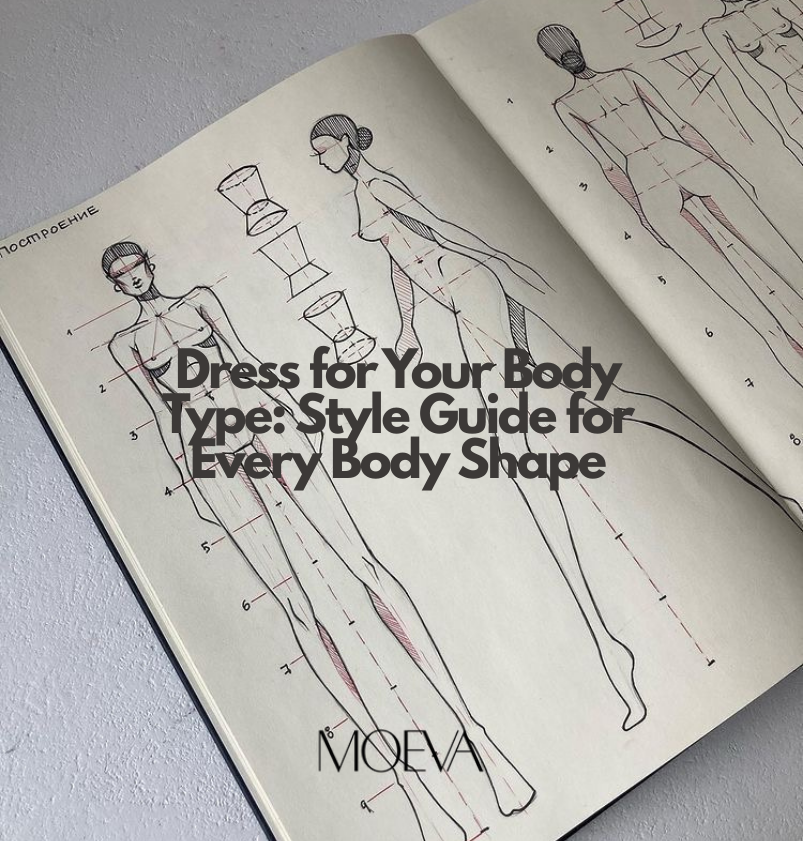 Fashion sketchbook showing illustrated womens body types and body shapes— including hourglass shape, triangle body type, rectangle body shape, and apple body shape, used to guide how to dress for your body type.