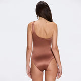 Esterelle One Shoulder Gold Detailed Satin Brown Swimsuit | Moeva | Swimsuit | Each week unveils new pieces—luxury swimwear, fluid resort silhouettes, and elevated summer-to-evening essentials designed to carry you from coastal escapes to city nights.