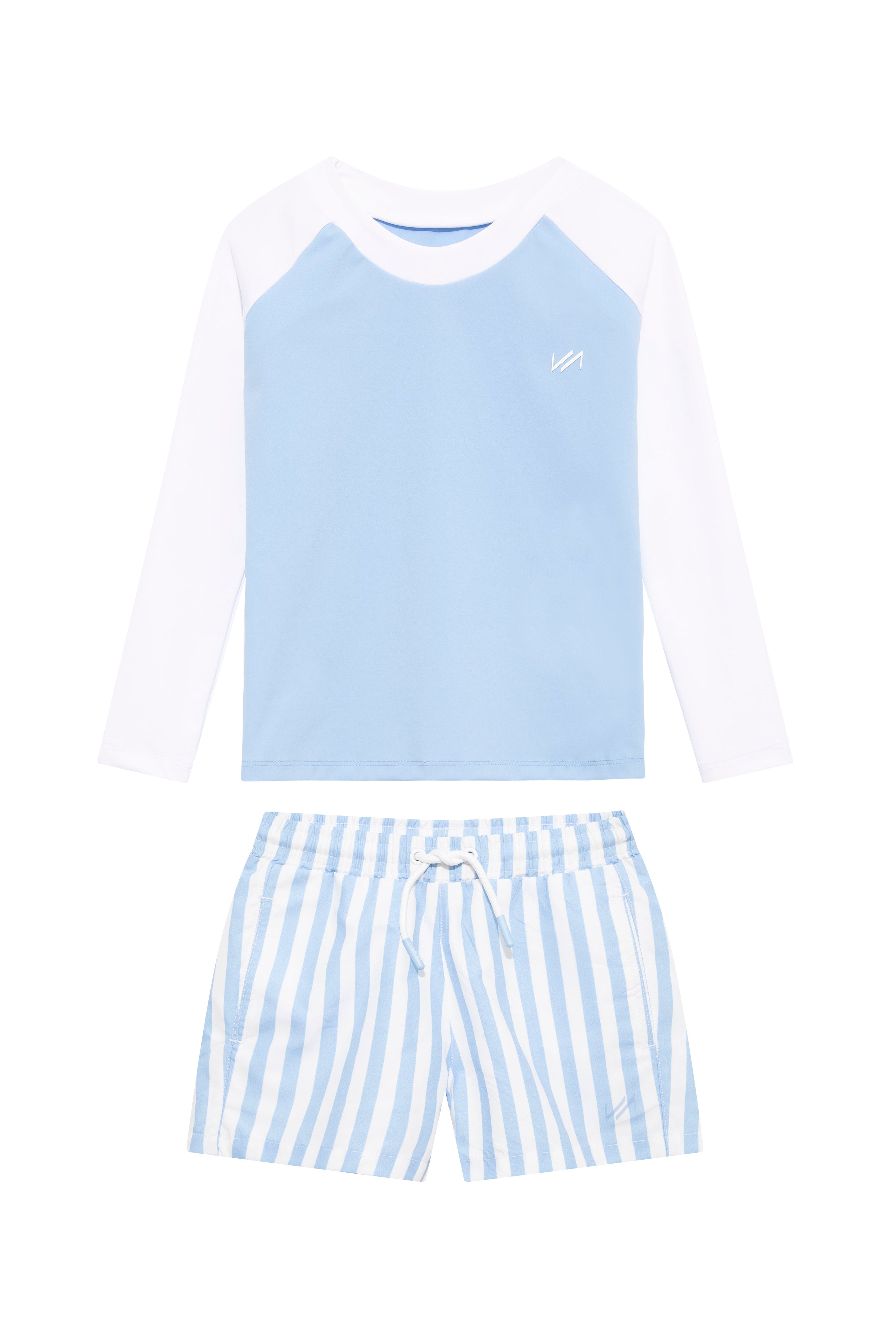 Venterol Blue White Kids Long Sleeve Swim Set | Moeva | Swim Set | Each week unveils new pieces—luxury swimwear, fluid resort silhouettes, and elevated summer-to-evening essentials designed to carry you from coastal escapes to city nights.