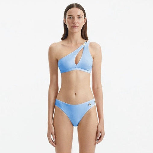 Eyre Baby Blue One Shoulder Mid Coverage Textured Bikini Set | Moeva | Bikini Set | Each week unveils new pieces—luxury swimwear, fluid resort silhouettes, and elevated summer-to-evening essentials designed to carry you from coastal escapes to city nights.