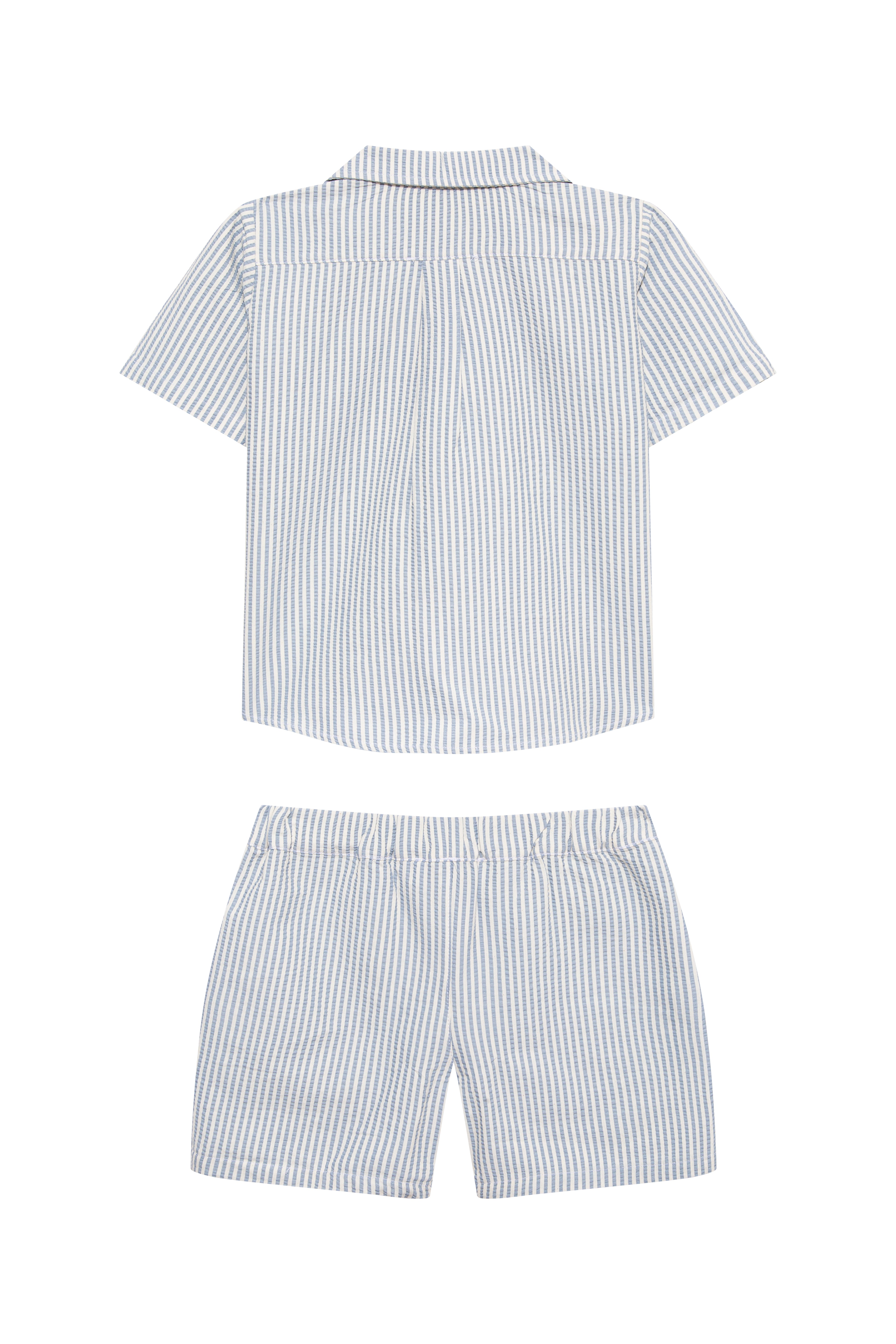 Damian Blue/White Striped Kids Shirt & Shorts Set | Moeva | Swim Set | Each week unveils new pieces—luxury swimwear, fluid resort silhouettes, and elevated summer-to-evening essentials designed to carry you from coastal escapes to city nights.