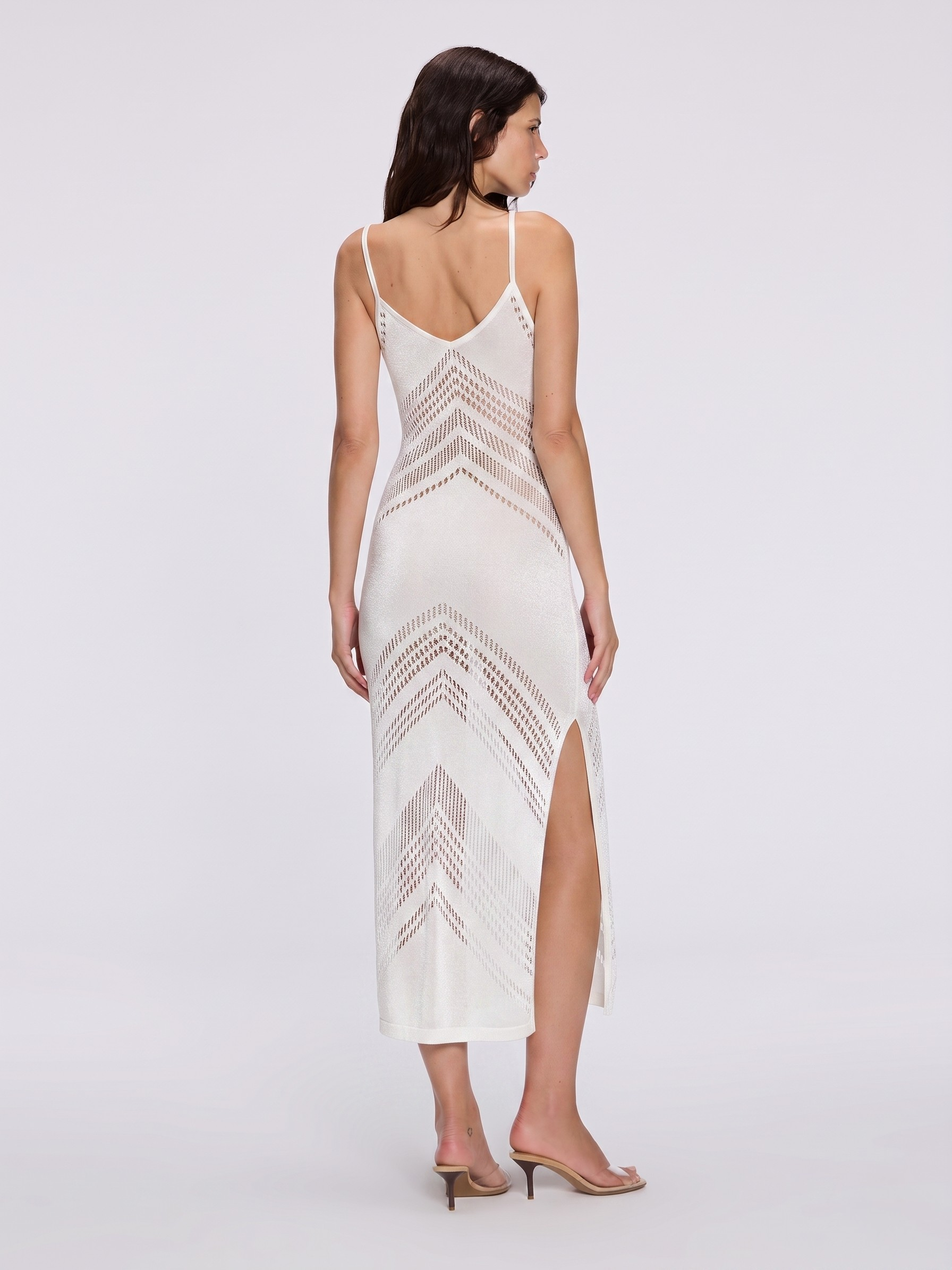 Beaulieu V Neck White Metallic Knit Maxi Dress