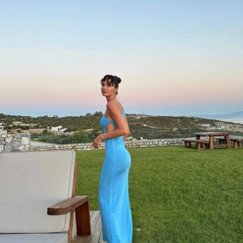 Yasemin Özilhan - Fewa Blue One-Shoulder Knitted Maxi Dress with Side Cut-Out Detail | Moeva | Dress | Each week unveils new pieces—luxury swimwear, fluid resort silhouettes, and elevated summer-to-evening essentials designed to carry you from coastal escapes to city nights.