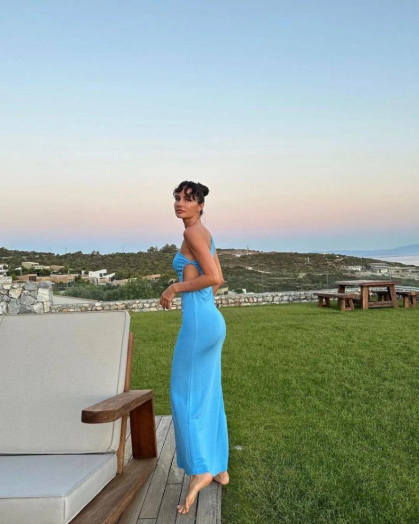 Yasemin Özilhan - Fewa Blue One-Shoulder Knitted Maxi Dress with Side Cut-Out Detail | Moeva | Dress | Each week unveils new pieces—luxury swimwear, fluid resort silhouettes, and elevated summer-to-evening essentials designed to carry you from coastal escapes to city nights.